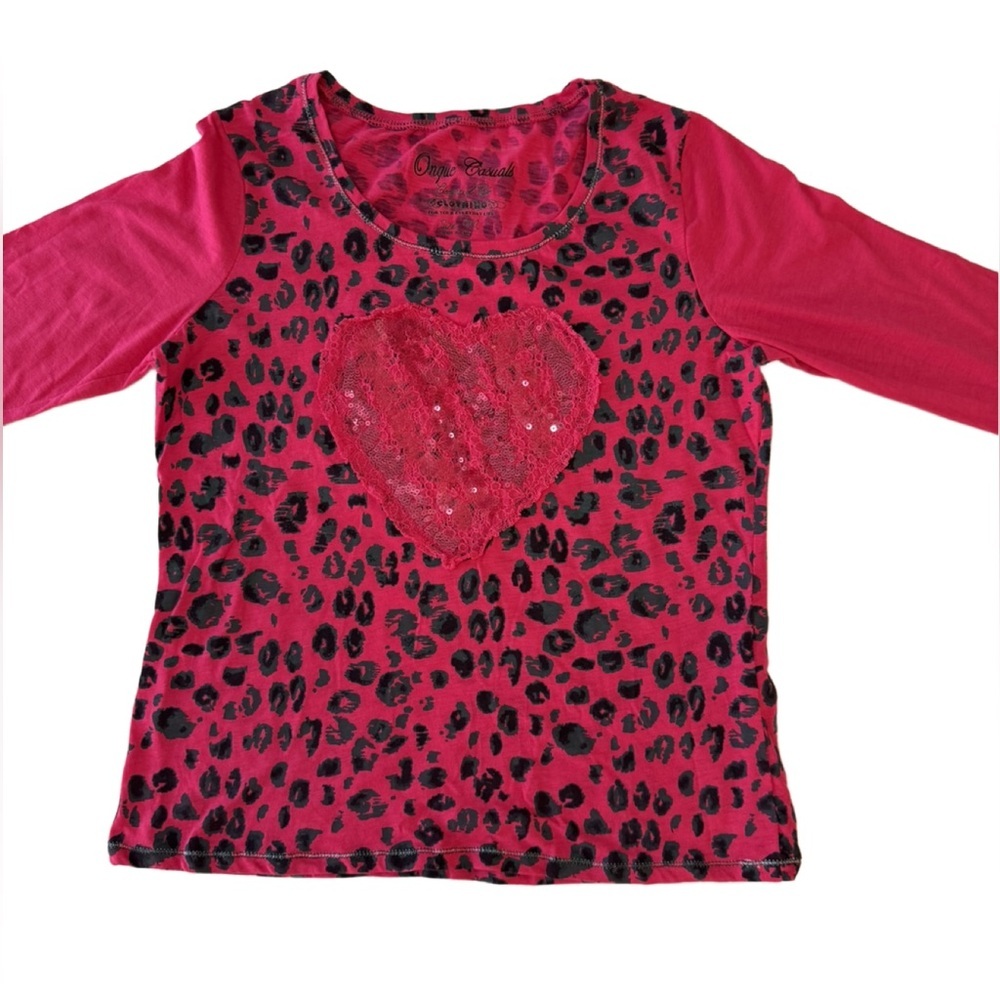 Onque Casuals Pink Leopard Print Top Medium